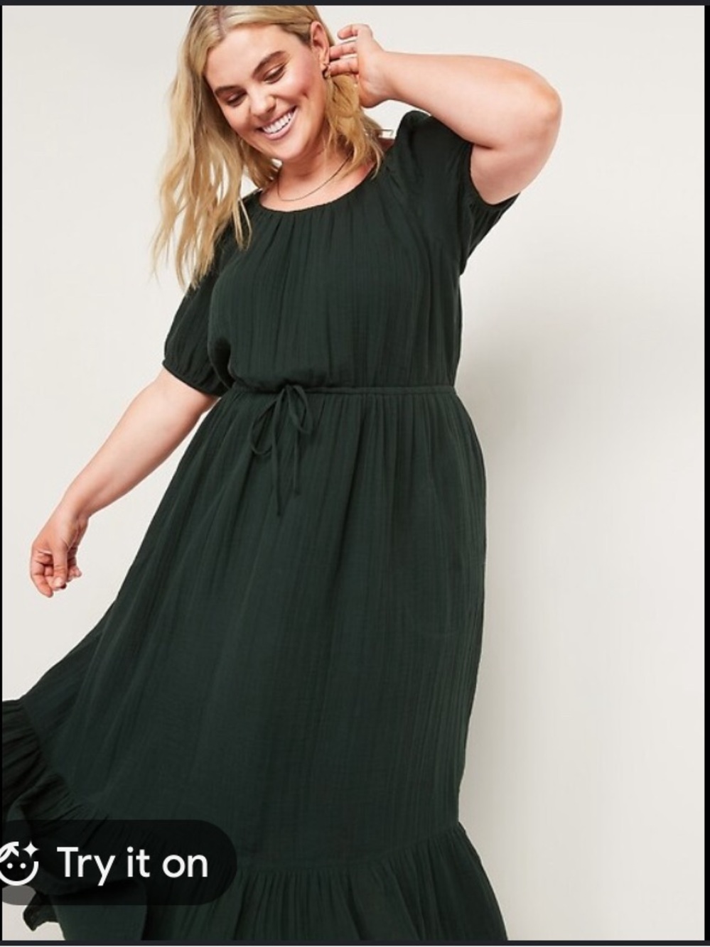 Old Navy dark green cotton gauze boho peasant dress maxi dress cottage Large